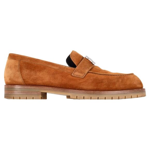 Hermès Logo Plague Faubourg Loafers in Brown Goat Suede - Picture 1 of 12